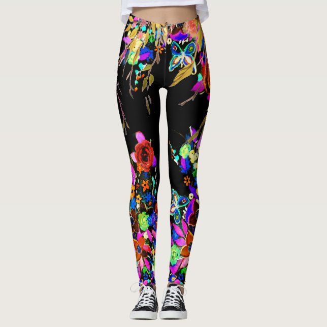Boho Butterfly Garden Leggings (Front)