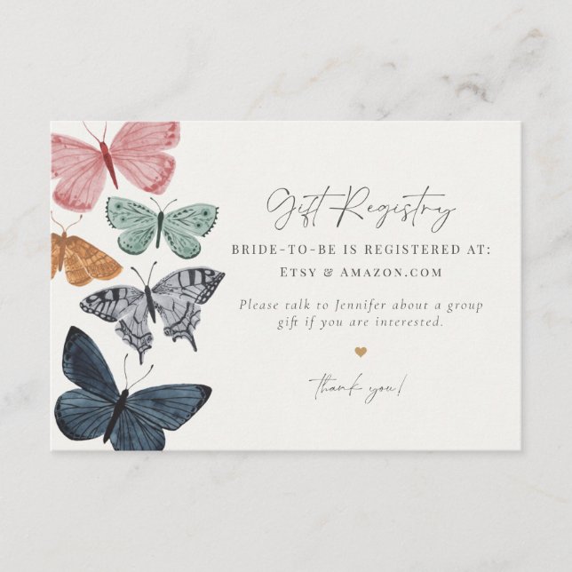 Boho Butterfly Gift Registry invitation insert (Front)