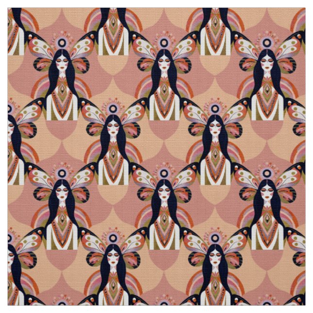 Boho Butterfly Goddess Retro Earth Tones Fabric (Swatch)