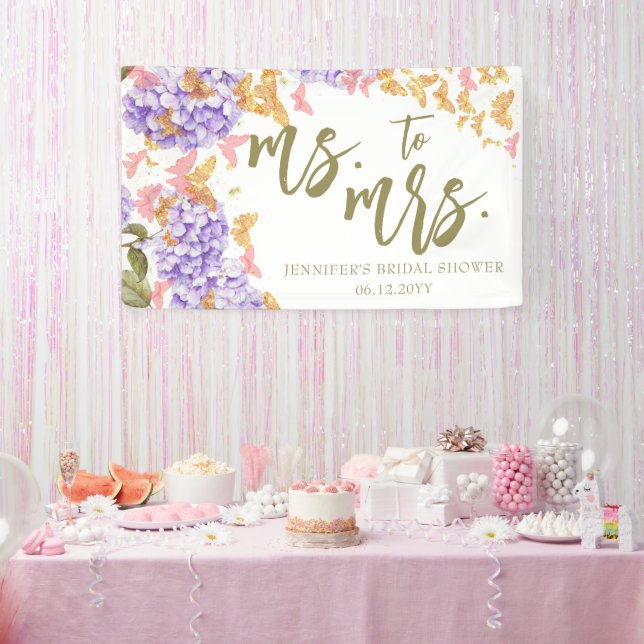 Boho Butterfly Hydrangea Bridal Shower Backdrop Banner (Party)