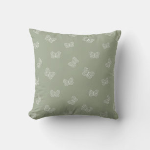 Boho Butterfly Modern Baby Girl Neutral Sage Green Throw Pillow
