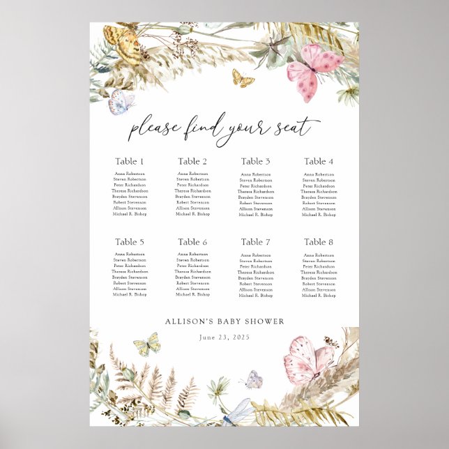 Boho Butterfly on the Way Baby Seating Chart (Front)