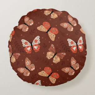 Boho Butterfly Pattern - Autumn Home Decor Round Pillow
