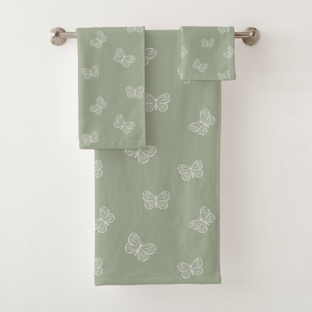 Boho Butterfly Pattern Neutral Modern Sage Green (En situation)