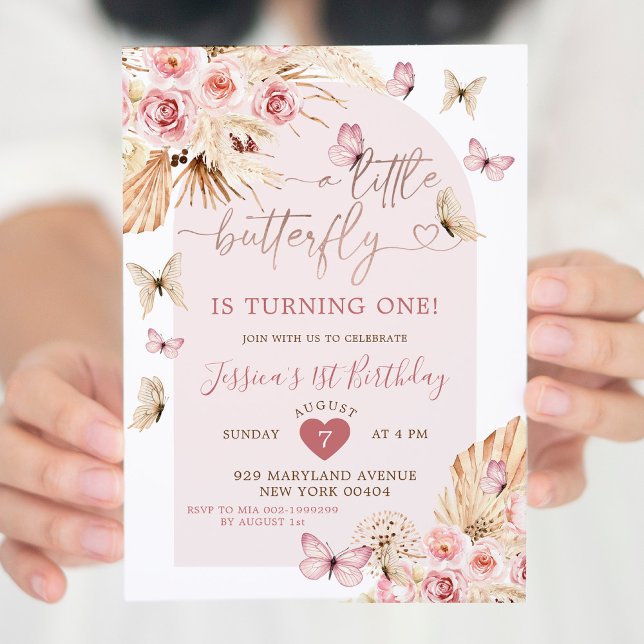 Boho Butterfly Pink Arch Floral Birthday Invitation (Creator Uploaded)