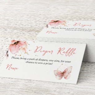 Boho Butterfly Pink Floral Girl Baby Shower Diaper Enclosure Card