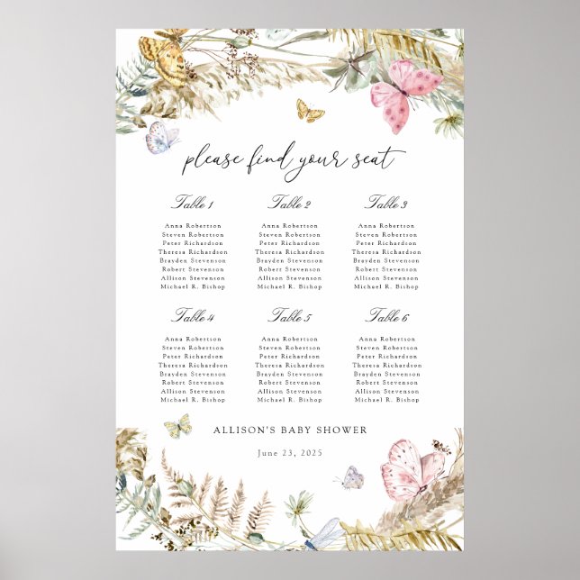 Boho Butterfly Shower Seating Chart (Front)