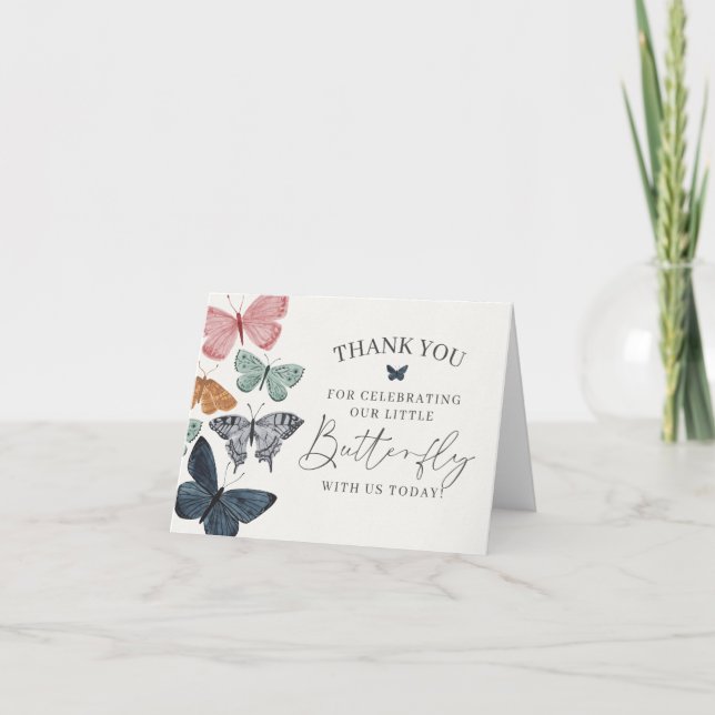 Boho Butterfly Thank You Card Birthday or Baby (Front)