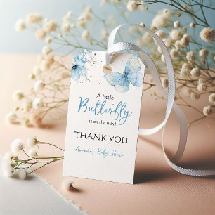 Boho Butterfly Wildflower Floral Blue Baby Shower Gift Tags
