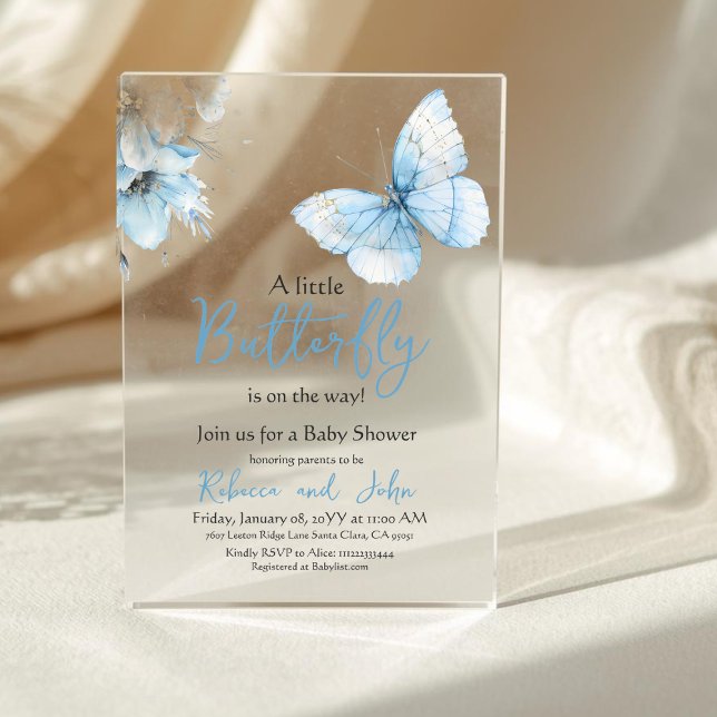 Boho Butterfly Wildflower Floral Boy Baby Shower Acrylic Invitations (Creator Uploaded)