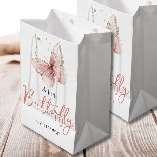 Boho Butterfly Wildflower Floral Girl Baby Shower Medium Gift Bag