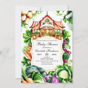 Boho Cabbage Farmer's Market Baby Shower Invitation