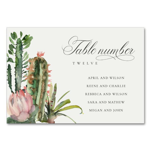 Boho Cacti Foliage Wedding Seating Chart Table Number (Front)