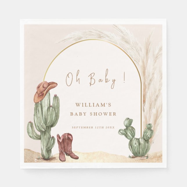 Boho Cactus Arch Desert Cowboy Baby Shower  Napkin (Front)