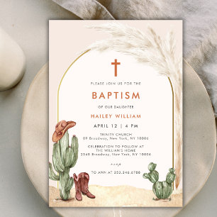 Boho Cactus Arch Desert Cowboy Cross Baptism Invitation