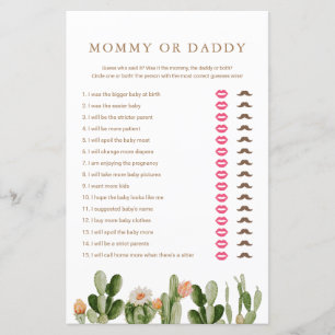 Boho Cactus Baby Shower Mommy or Daddy Game 