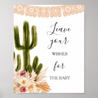 Boho Cactus Baby Shower Wishes for Baby Sign
