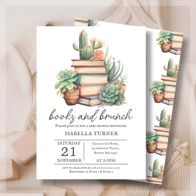 Boho Cactus Books & Brunch  Baby Shower Invitation (Creator Uploaded)