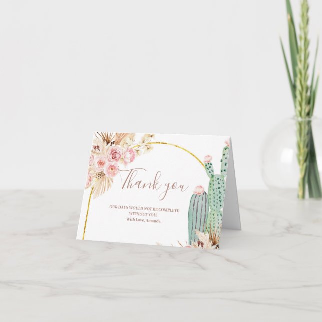 Boho Cactus Carte de remerciements de Fêtes des ma (Devant)