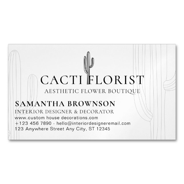 Boho Cactus Desert Flower  Magnetic Business Card (Front)