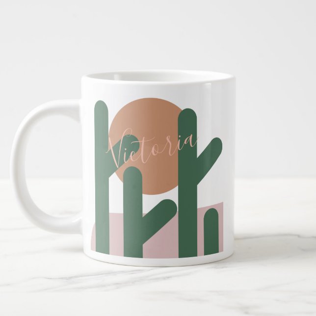 Boho Cactus Desert Sunset  Name  Giant Coffee Mug (Left)