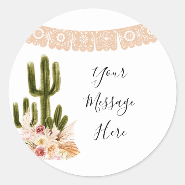 Boho Cactus Floral Your Message Here Sticker (Front)
