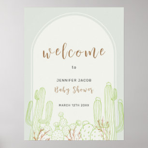 Boho Cactus Line Art Arch Welcome Baby Shower Poster