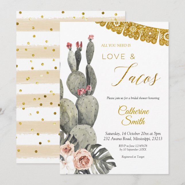 Boho Cactus Love and Tacos Bridal Shower Invitation (Front/Back)