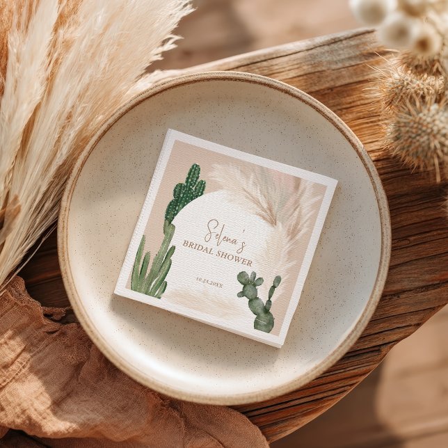 Boho cactus pampas arch desert bridal shower napkin (Boho cactus pampas arch desert bridal shower napkins)