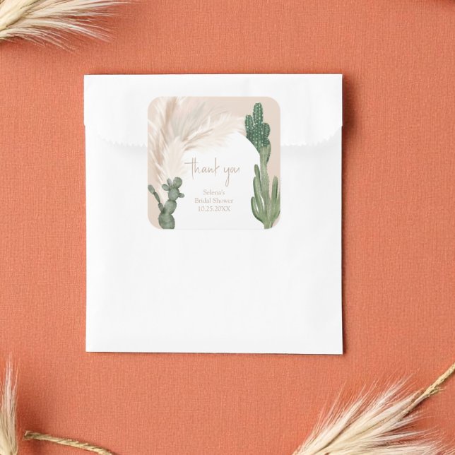 Boho cactus pampas arch desert bridal shower  square sticker (Creator Uploaded)