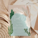 Boho cactus pampas arch green earth tone Sweet 16 Invitation<br><div class="desc">Tropical Boho desert green cactus and pampas grass Sweet 16 birthday party invite with wild cacti,  pampas watercolor, arch shaped with muted earth tones with light beige and terracotta colours with dusty green arch.</div>