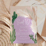 Boho cactus pampas arch purple earth tone Sweet 16 Invitation<br><div class="desc">Tropical Boho desert green cactus and pampas grass Sweet 16 birthday party invite with wild cacti,  pampas watercolor, arch shaped with muted earth tones with light beige and terracotta colours with dusty purple arch.</div>