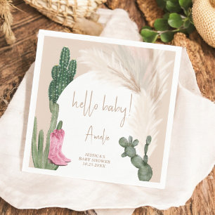 Boho cactus pampas boots hello baby shower napkin