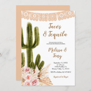 Boho Cactus Pampas Grass Couples Douche Invitation