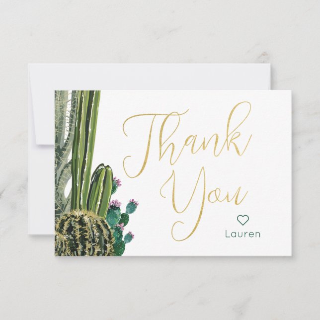 Boho Cactus Personalized Thank You Card (Front)