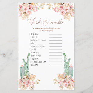 Boho Cactus Pink Floral Word Scramble Game