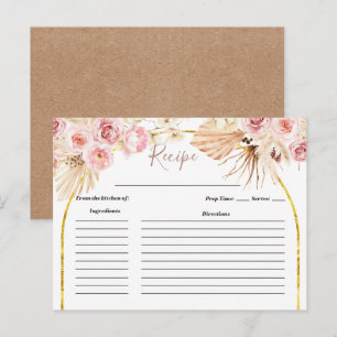 Boho Cactus Pink Flowers Bridal Shower Recipe card