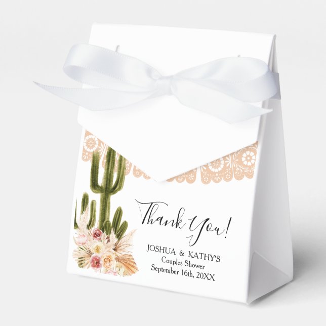 Boho Cactus Pink Flowers Pampas Grass Party  Favor Box (Front Side)