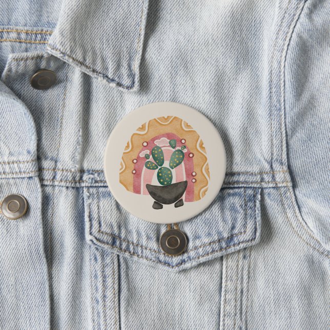 Boho Cactus Rainbow: Vibrant Desert Vibes 3 Inch Round Button (In Situ)