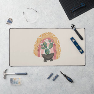 Boho Cactus Rainbow: Vibrant Desert Vibes Desk Mat