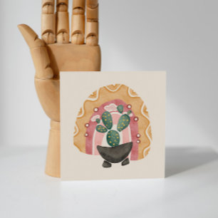 Boho Cactus Rainbow: Vibrant Desert Vibes Holiday Card