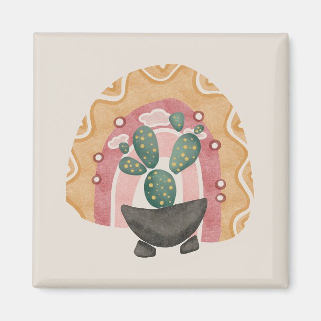 Boho Cactus Rainbow: Vibrant Desert Vibes Magnet (Front)