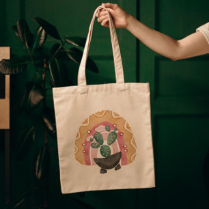 Boho Cactus Rainbow: Vibrant Desert Vibes Tote Bag