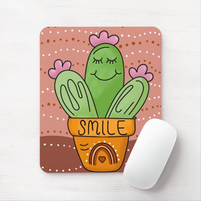 Boho Cactus Smile Cute Rainbow Mouse Pad (With Mouse)