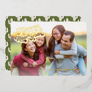 Boho Cactus Southwest Happy New Year 1 Photo Gold Foil Holiday Card