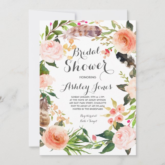 Boho cactus succulents Bridal Shower Invitation (Devant)