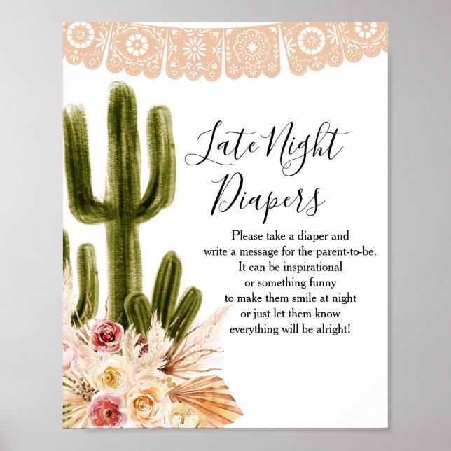 Boho Cactus Taco bout Love Late Night Diapers Sign (Front)