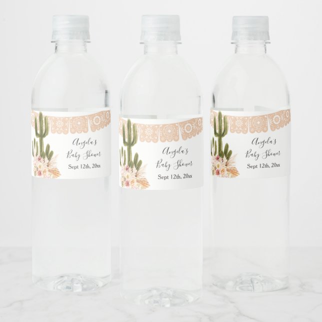 Boho Cactus Taco Bout Love Water Bottle Label (Bottles)