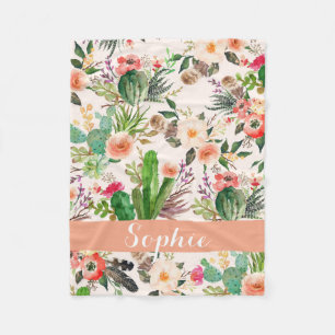 Boho cactus watercolor customized blanket