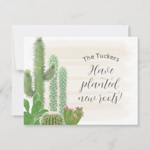 Boho Cactus Watercolor Planted New Roots Moving Card